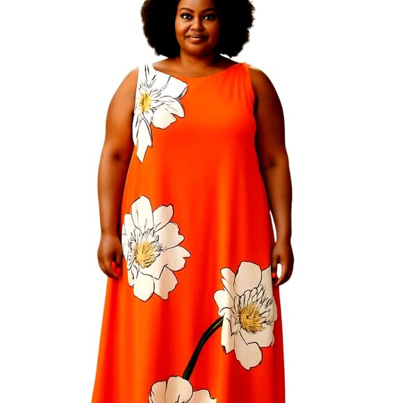 Women's XXL Orange Long Sleeveless Maxi BOHO Sun Dress Plus Size 2X 2XL 18W 20W - Picture 1 of 7